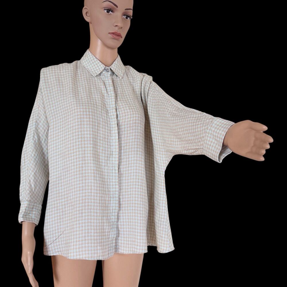 Linen Button Front Tunic Shirt Bagutta Milano Gingham Womens S Italy Preppy Boxy
